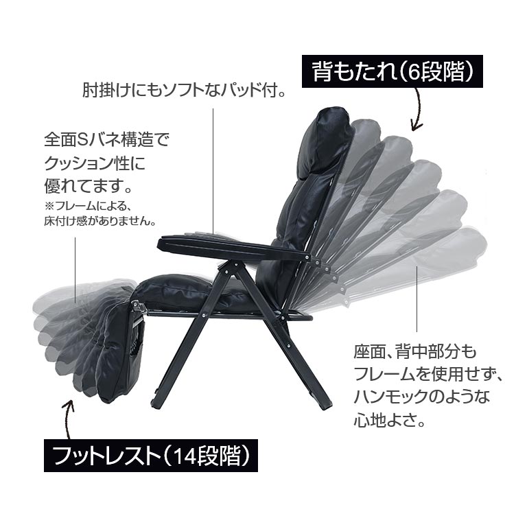 直送】フットレスト付き リクライニングチェア ブラック ワインレッド