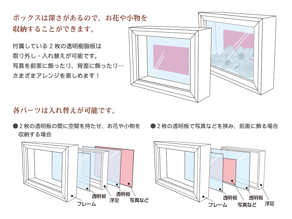 万丈 アンティークBOX 2L 全3色 立体額縁 ボックスフレーム