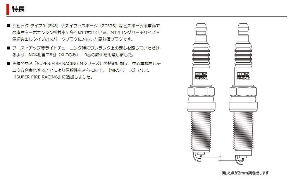 HKS レーシングプラグ　MR40XLZ　(ZC33Sスイスポ対応) 楽天市場】スイフトスポーツ ZC33S プラグ 4本セット HKS