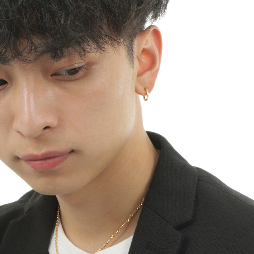 18金 メンズ ピアス 18k イエローゴールド フープ「Lueur ダブル