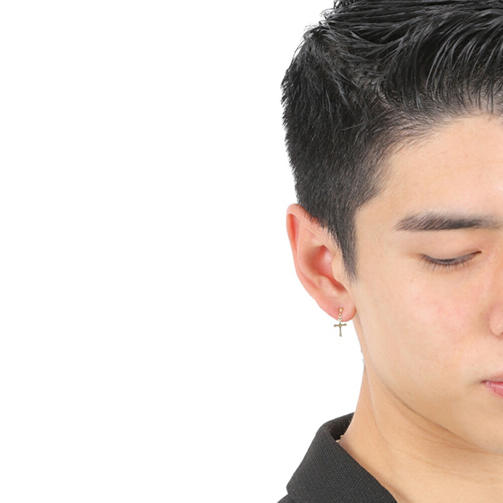 18金 メンズ ピアス 18k イエローゴールド 「 Logan クロス