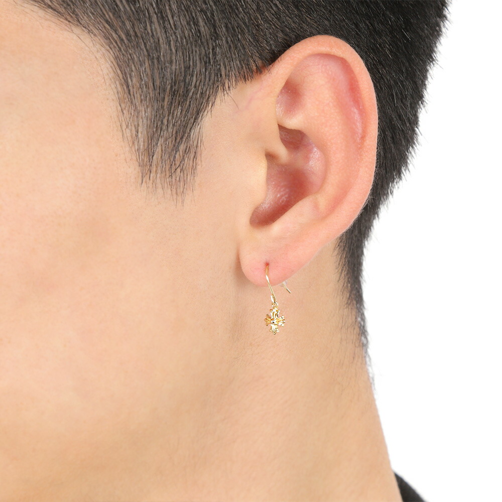 18金 メンズ ピアス 18k イエローゴールド 「Blair クロス Swing」 ※1