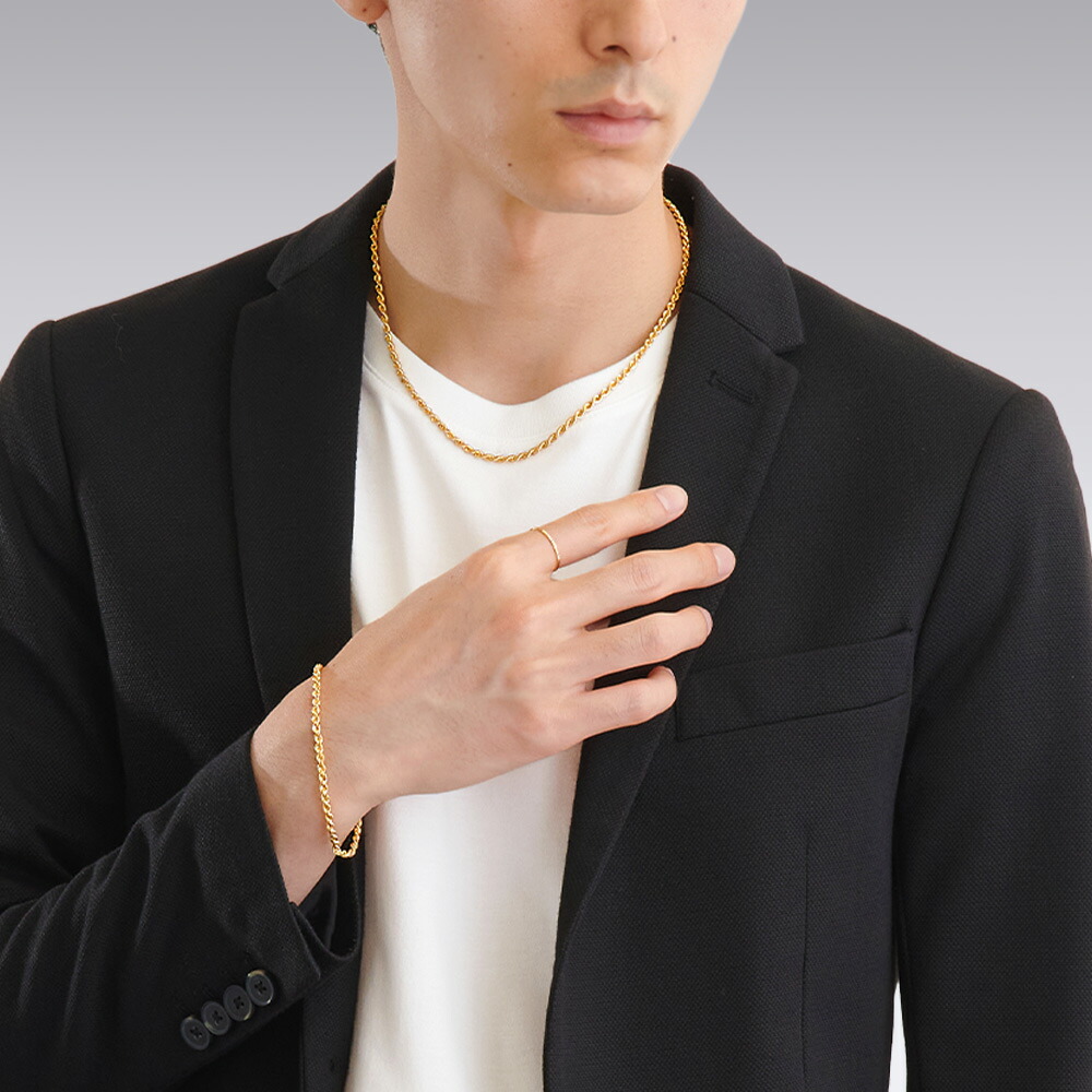 18金 メンズブレスレット 18k イエローゴールド 「idios パイプ ロープ チェーン」 3.2mm幅  約18.5cm,約20cm選択[K18 3mm 3.5mm 中空 ジュエリー スクリュー]の画像