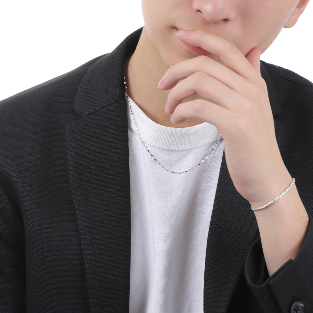 18金 メンズ ネックレス ペタル チェーン 18k ホワイトゴールド