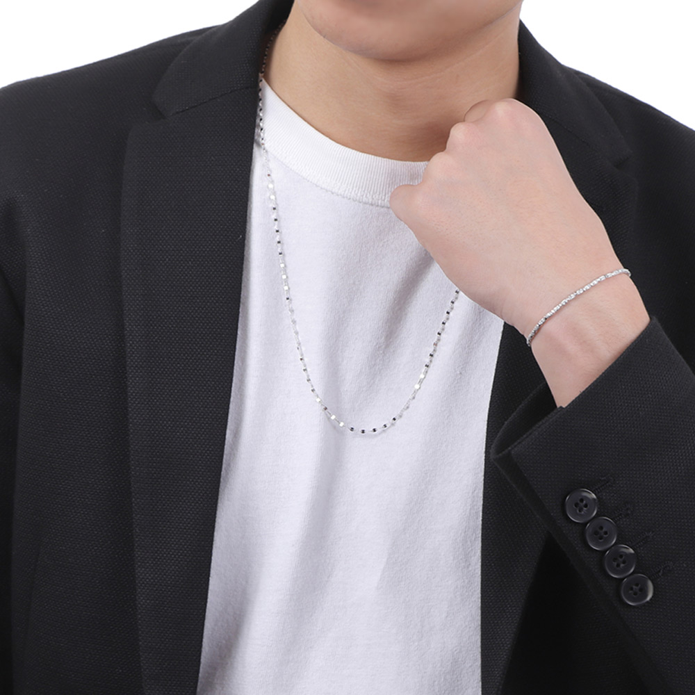 18金 メンズ ネックレス 18k ホワイトゴールド 「Amalfi チェーン」1.7mm 幅 60cm [K18 プラチナ 定番 10k ペタル 角 小豆 喜平ブランド 1.5mm 2mm 長い]_8