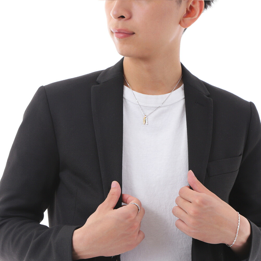 18金 メンズ ネックレス 18k YG & WG フライング フェザー ペンダント ホワイトゴールド アズキ チェーンセット※チェーン長さ45cm.50cm選択[K18 羽 翼]の画像