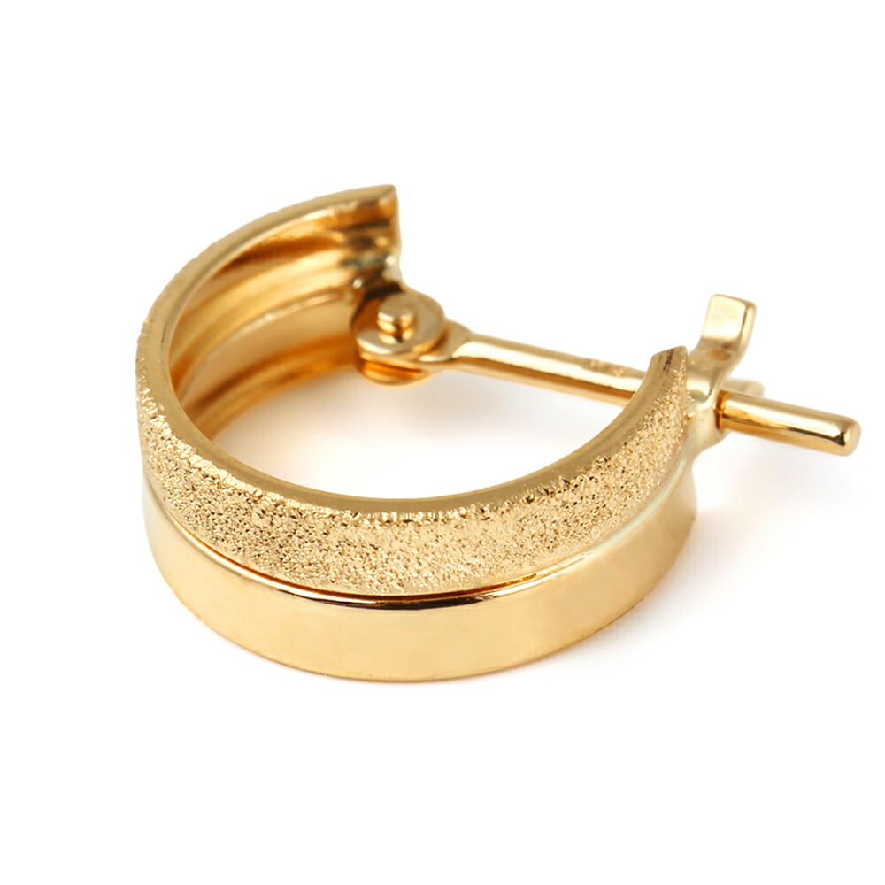 18金 メンズ ピアス 18k フープ イエローゴールド ダブルテクスチャー