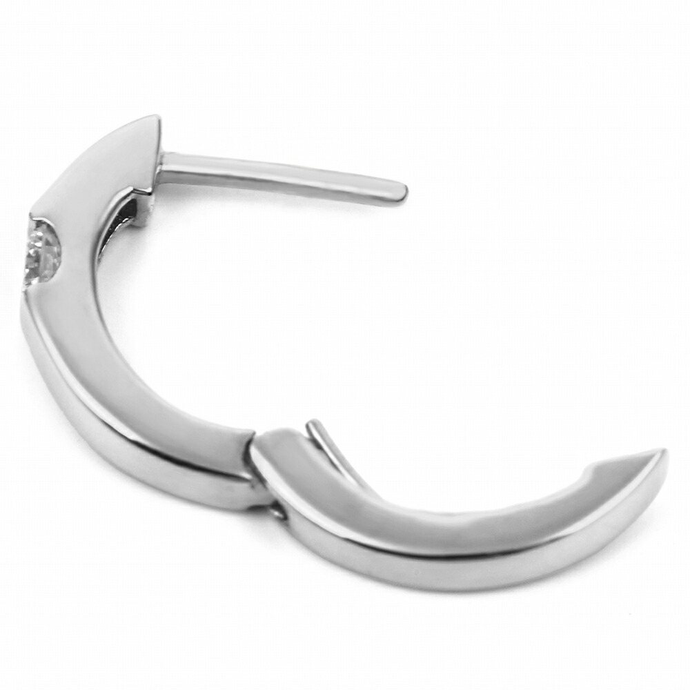 18金 メンズ ピアス ダイヤモンド フープ 18k ホワイトゴールド「ワンポイント ダイヤ Allure 」※1個販売（片耳）[k18 プラチナ プレゼント シンプル]の画像