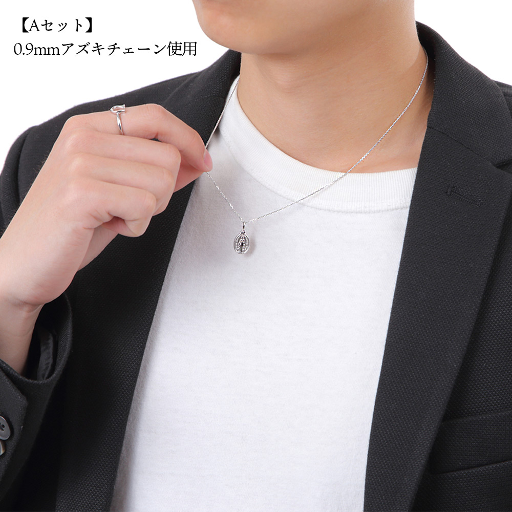 18金 メンズ ネックレス 18k ホワイトゴールド「Pray Hand オーバル マリア コイン Sサイズ」ペンダント キヘイチェーン【Bセット】※長さ40cm.45cm.50cm[K18]_14