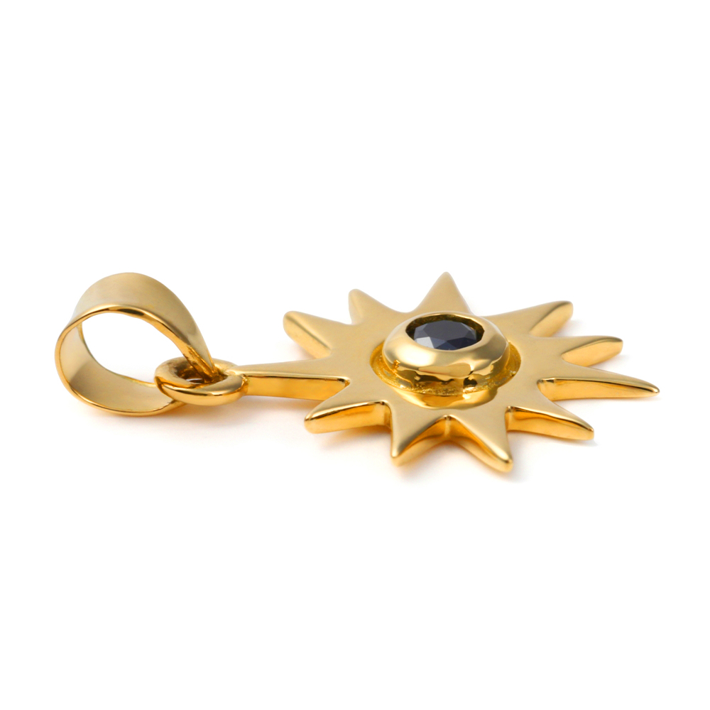 18金 メンズ ネックレス 18k レディース イエローゴールド「The SUN ブラック ダイヤモンド」ペンダント ロールチェーン セット[K18 ジュエリー YG]の画像