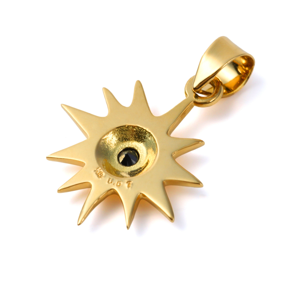 18金 メンズ ネックレス 18k レディース イエローゴールド「The SUN ブラック ダイヤモンド」ペンダント ロールチェーン セット[K18 ジュエリー YG]の画像