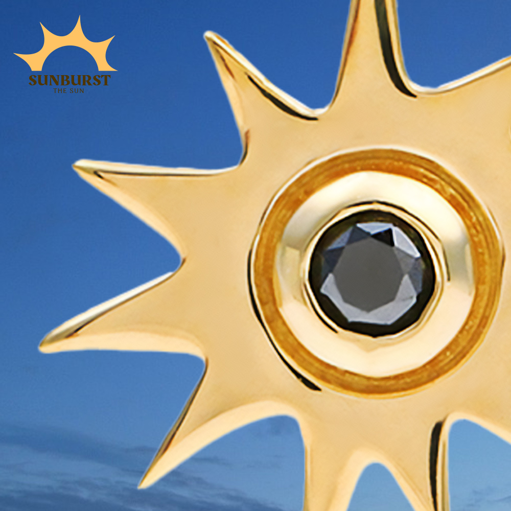 18金 メンズ ネックレス 18k レディース イエローゴールド「The SUN ブラック ダイヤモンド」ペンダント ロールチェーン セット[K18 ジュエリー YG]の画像