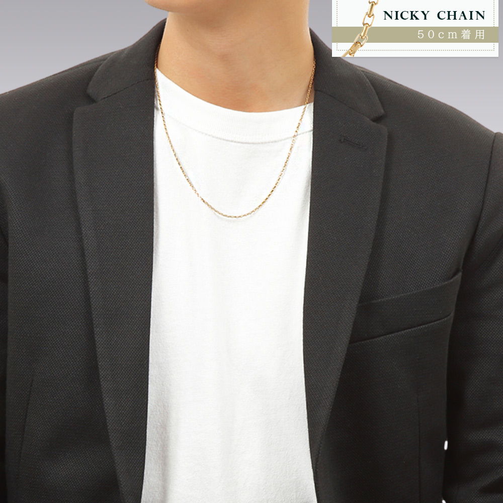 18金 メンズ ネックレス 18k イエローゴールド「8面 カット Nicky チェーン」 1.7mm 幅 50cm [k18 シンプル 定番 アズキ 喜平 ロール 10k 2mm 1.5mm 細い]の画像