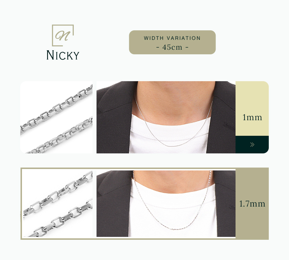 18金 メンズ ネックレス 18k ホワイトゴールド「8面 カット Nicky