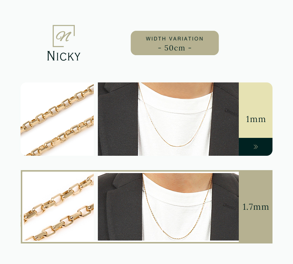 18金 メンズ ネックレス 18k イエローゴールド「8面 カット Nicky