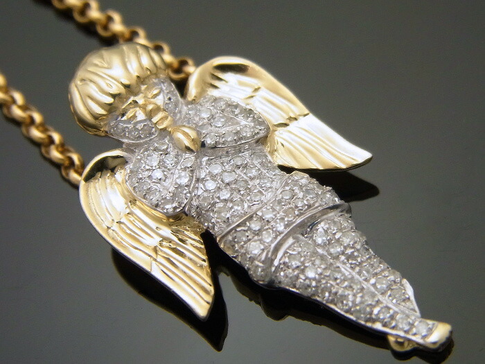 10K イエローゴールド ダイヤモンド0.55ct エンジェル ペンダント