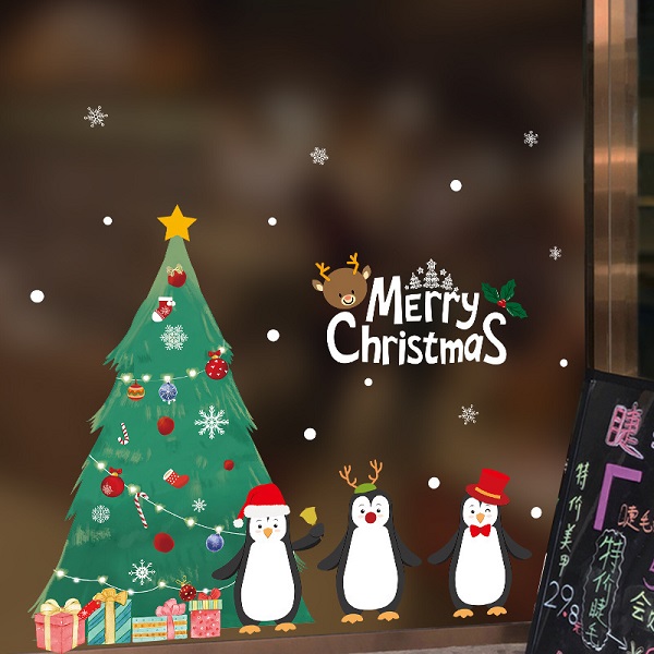 ウォールステッカー クリスマス ステッカー クリスマスツリー トナカイ サンタクロース ガラス 飾り オーナメント 装飾 サンタ 壁シール ペンギン vr01907 | 