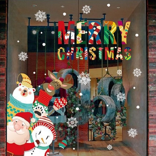 ウォールステッカー クリスマス サンタ トナカイ 雪だるま ステッカー クリスマスツリー サンタクロース ガラス ドア 扉 飾り 装飾 窓 かわいい シール vr01922｜valuedecopark