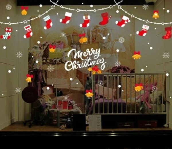 ウォールステッカー クリスマス サンタクロース ステッカー クリスマスツリー トナカイ おしゃれ オーナメント ガラス 飾り 装飾 サンタ 壁シール 星 雪 vr01930 | 