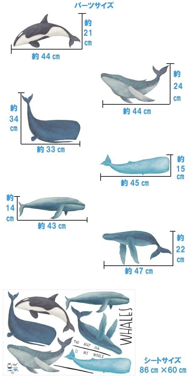 ウォールステッカー 動物 おしゃれ 子供部屋 クジラ 海 鯨 くじら 女の子 男の子 シャチ お風呂 ステッカー かわいい 子ども 窓 知育 海中 海底 水族館 vr01937｜valuedecopark｜03