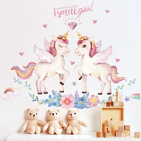 ウォールステッカー 動物 ユニコーン 子供部屋 おしゃれ 女の子 花