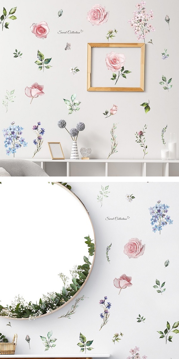 ウォールステッカー 植物 おしゃれ 北欧 花 薔薇 蝶 葉っぱ カフェ ナチュラル シール 窓 草 リーフ cafe 葉 玄関 廊下 昭和 レトロ インテリア トイレ vr02789 関連画像1