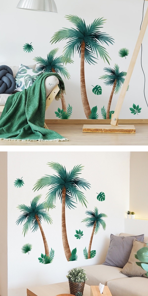 ウォールステッカー おしゃれ 植物 花 南国 海 木 ヤシの木 カフェ モダン 壁紙 シール 森 高級感 グリーン モンステラ トロピカル ヤシの葉 玄関 階段 vr02904 関連画像1