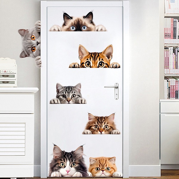 ウォールステッカー 猫 可愛い 動物 おしゃれ ねこ ネコ 茶色 三毛猫 グレー 顔 はがせる 天井 壁 小さい 窓 扉 ドア かわいい 玄関 階段 トイレ 個室 vr03049 関連画像1