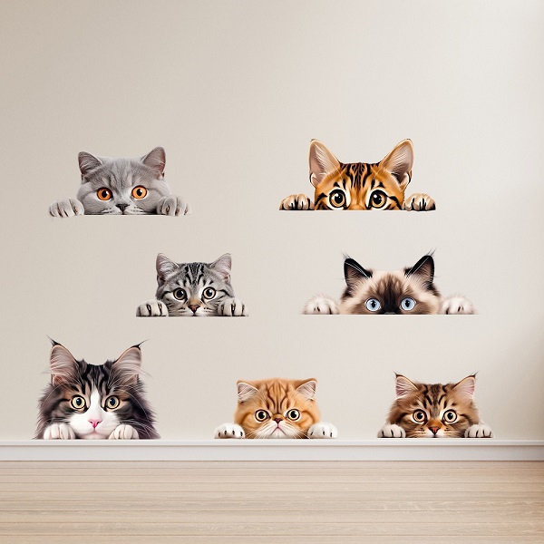 ウォールステッカー 猫 可愛い 動物 おしゃれ ねこ ネコ 茶色 三毛猫 グレー 顔 はがせる 天井 壁 小さい 窓 扉 ドア かわいい 玄関 階段 トイレ 個室 vr03049 | 