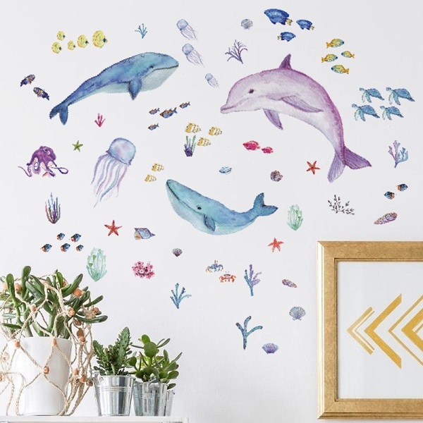 ウォールステッカー 動物 海 魚 イルカ くじら クラゲ 海亀 カニ 壁紙 シール 子供部屋 サンゴ はがせる 海の様子 かわいい グラデ トイレ くらげ 珊瑚 vr03146 関連画像1