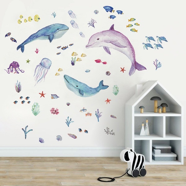 ウォールステッカー 動物 海 魚 イルカ くじら クラゲ 海亀 カニ 壁紙 シール 子供部屋 サンゴ はがせる 海の様子 かわいい グラデ トイレ くらげ 珊瑚 vr03146 関連画像2