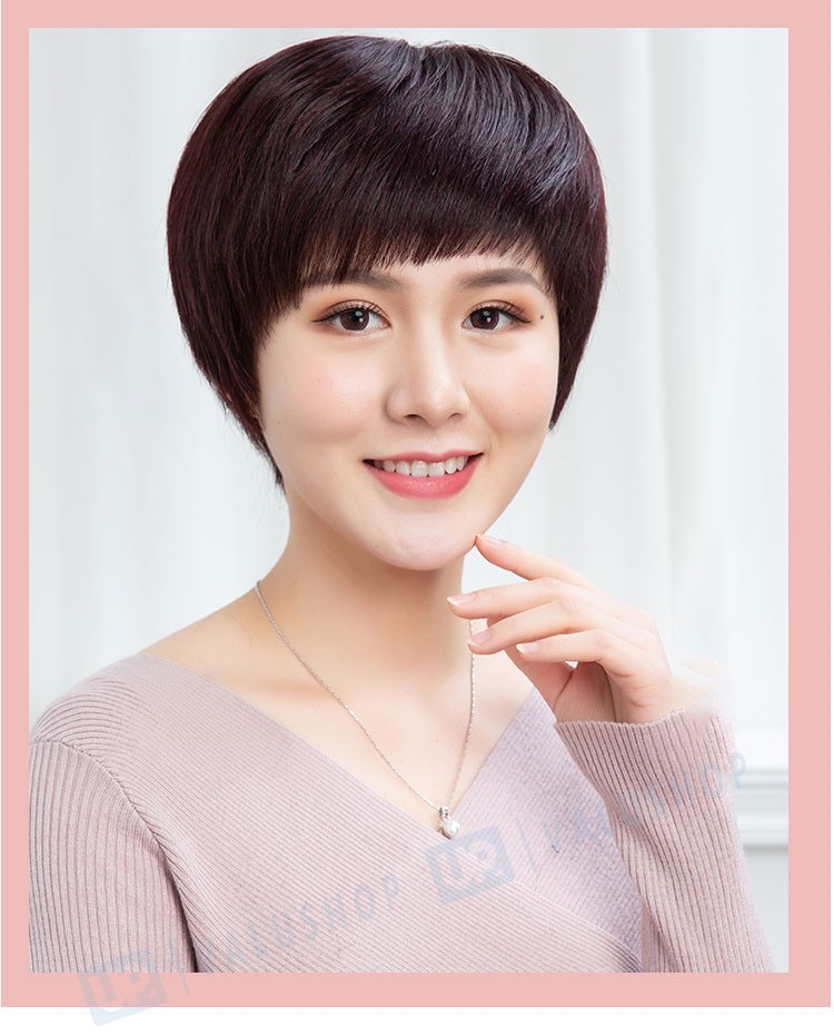 中年 母おばあちゃん 短い髪 フルウィッグ 40 Offの激安セール 自然 レディース人毛ウィッグ