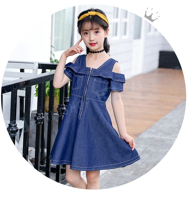 子供服 ワンピース デニム 半袖 オフショルダー 女児 半袖ワンピース デニムワンピース 保障 キッズ服 肩出し 夏物 女の子 刺繍