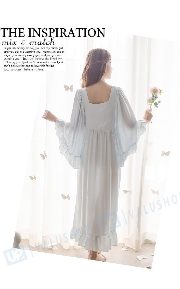 レディース 姫系 ネグリジェパジャマ レース 長袖 マキシ丈 ラッピング無料 夏秋用 ルームワンピース 寝巻き ナイティ ロマンティック ナイトウエア スウィート 部屋着