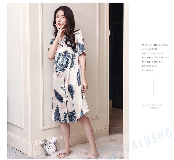 ネグリジェ パジャマ レディース 春夏 半袖ワンピース 鶴柄 は柄 オシャレ 買物 部屋着 レーションパジャマ ロング丈 大人可愛い セクシー