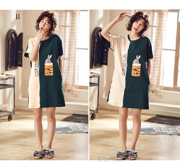 パジャマ レディース ワンピース 半袖 夏 ネグリジェ ロングtシャツ ゆったり 部屋着 かわいい 寝巻き 値下げ 綿 ルームウェア