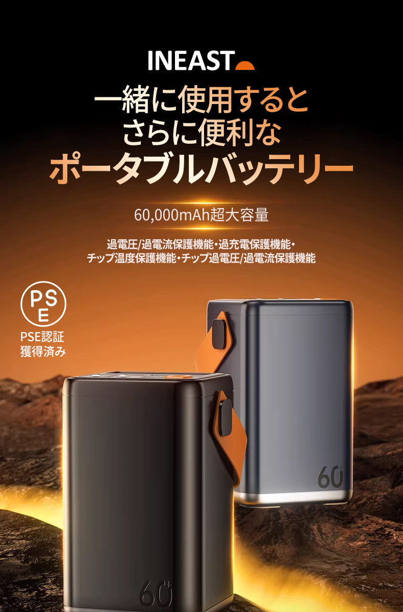 INEAST ポータブルバッテリー 大容量 軽量 小型 60000mAh QC3.0 PD 20W