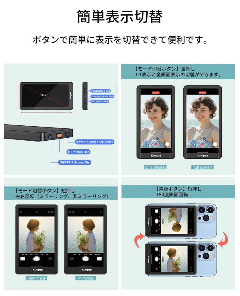 Vlog モニター MEGA △ ミラーリング スマホモニター 大画面 スマホ 自