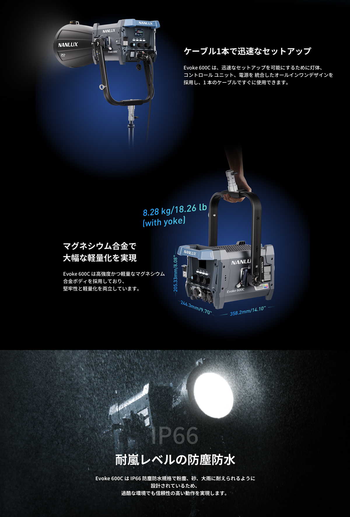NANLUX Evoke 600C 撮影用ライト 600W フルカラー IP66 国内正規品 24ヶ月保証