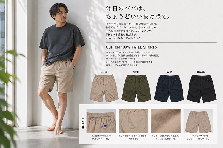 Champion（チャンピオン） ハーフパンツ メンズ 綿100％ ツイル
