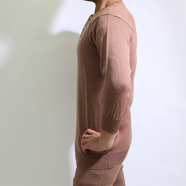 秋冬）日本製 ラクダ色 毛 ウール100％面二シャツ（横編7G天竺