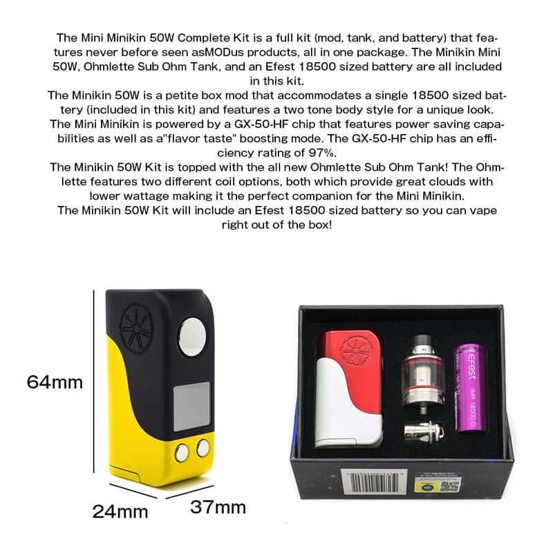 ASMODUS アズモダス MINI MINIKIN ミニミニキン 小型サイズ 18350バッテリー 電子タバコ スターターキット vape :  mini-minikin : VAPE STEEZ - 通販 - Yahoo!ショッピング