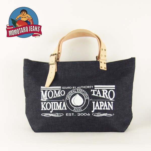 【新品】桃太郎ジーンズ レザーハンドルトートバッグ 値下げ中 レザーハンドルデニムトートバッグ｜MOMOTARO JEANS MOMOTARO