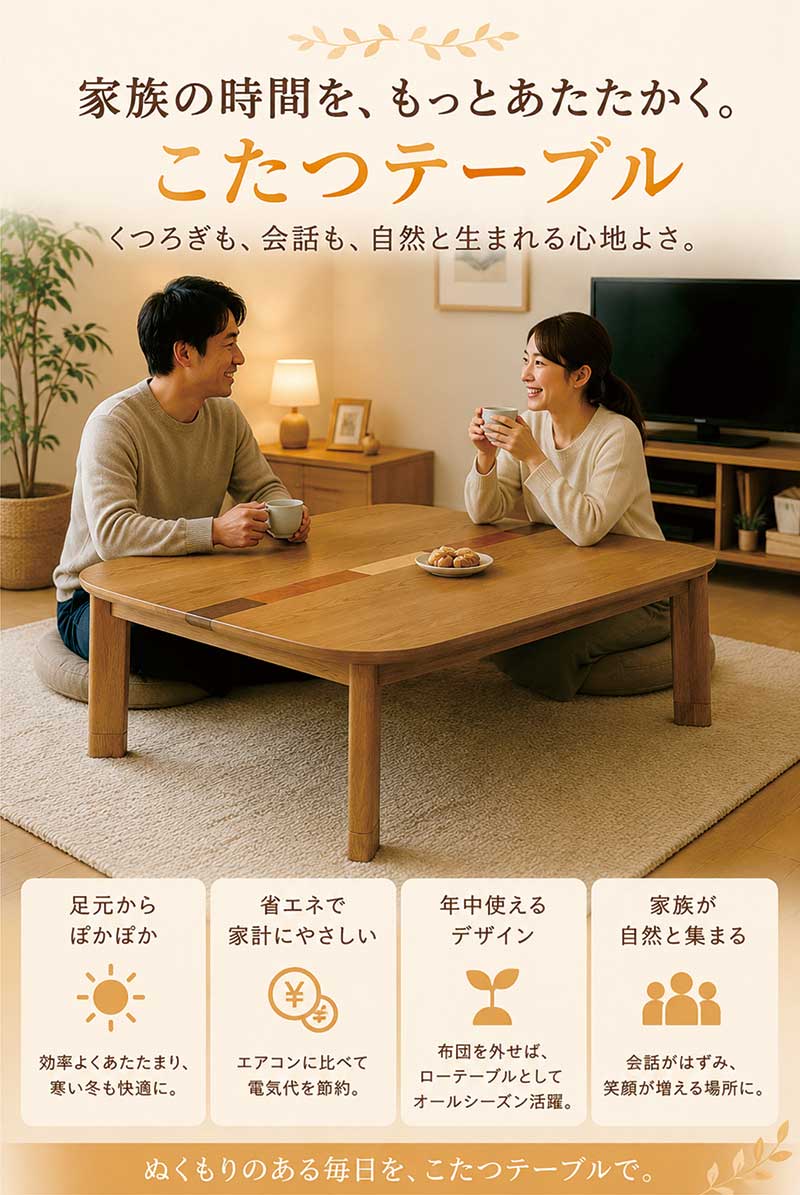 こたつ 幅135cm 135×80 こたつテーブル 象嵌 オーク突板 家具調こたつ