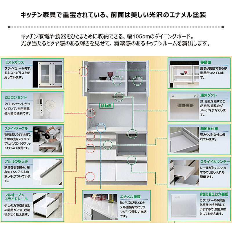 キッチンボード 幅105 食器棚 ハイタイプ レンジ台 オープン