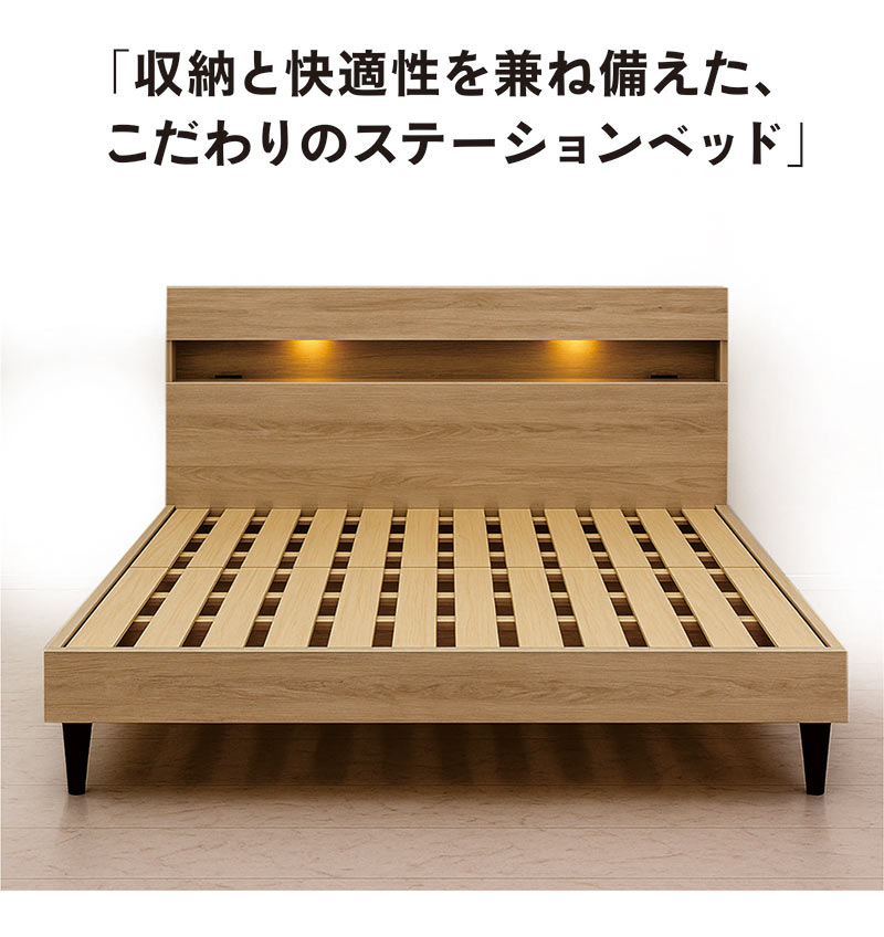 日曜日P最大15％〜クイーンベッド フレーム 収納付き すのこ 木製 LED