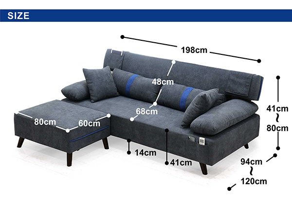 カウチソファー ソファーベッド 2人用 ファブリック グレー スツール