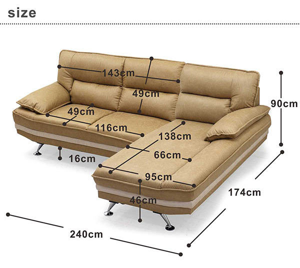 カウチソファー 3人掛け 大型 レザー ファブリック カウチソファ L字