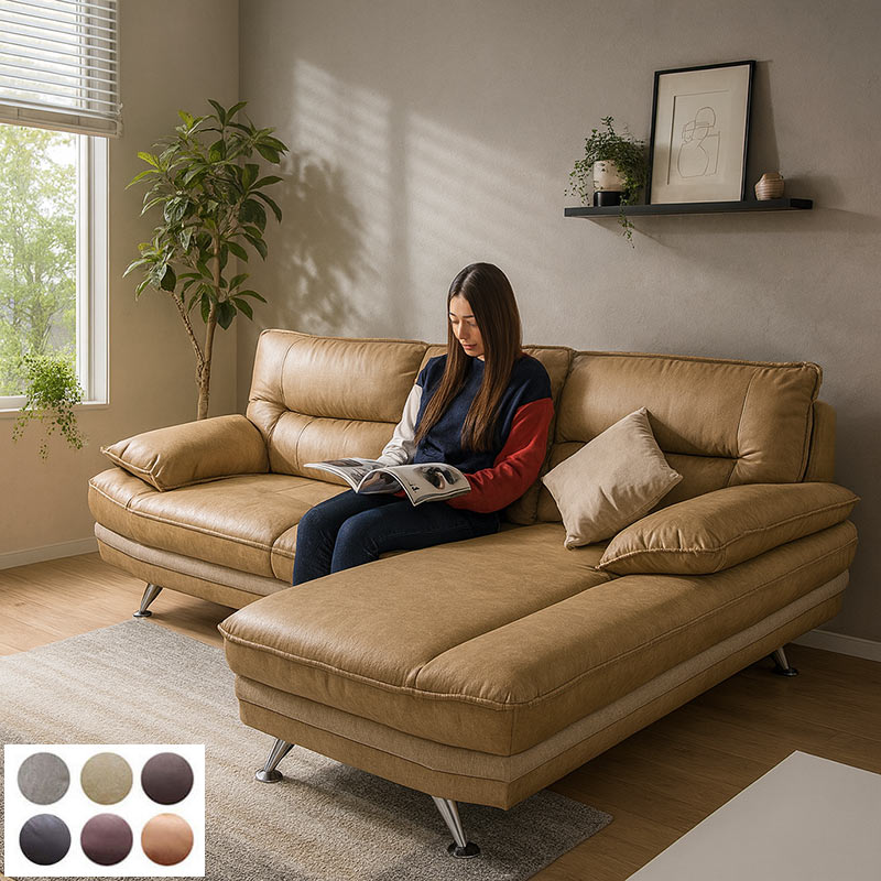 本日P15％〜 カウチソファ カウチソファー レザー ファブリック 3人