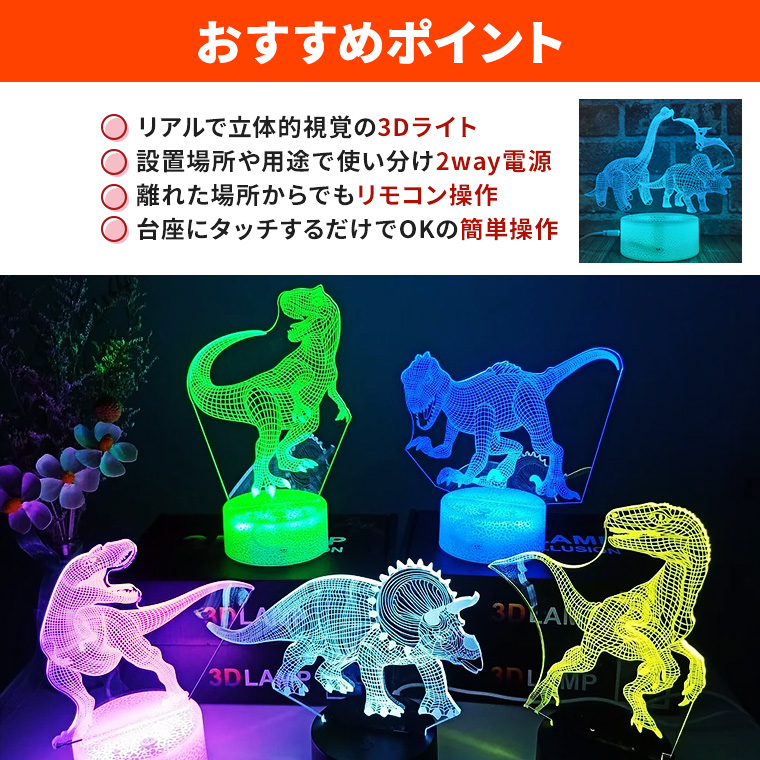 DENKO HOME（電光ホーム） 3D ライト ランプ 恐竜 トリケラトプス